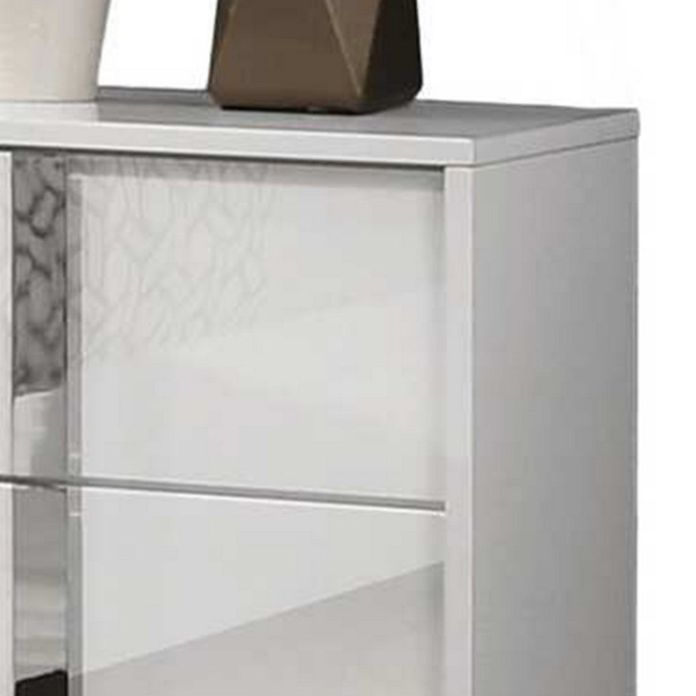 Benjara Suni Nightstand, Glossy White Wood with UV Finish, 2 Drawers, 24 Inch