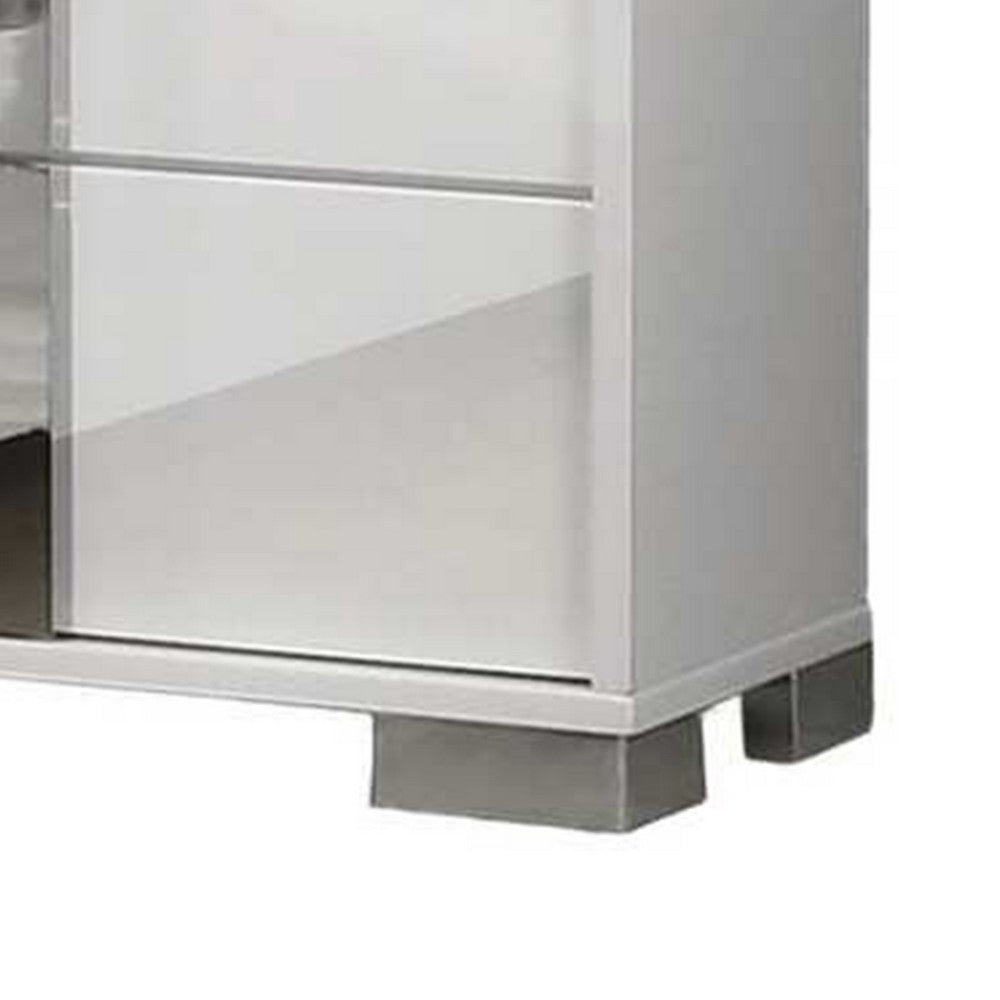Benjara Suni Nightstand, Glossy White Wood with UV Finish, 2 Drawers, 24 Inch