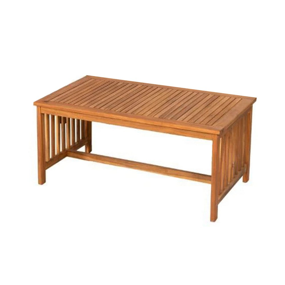 Benjara Kaila 2pc Outdoor Table And Loveseat Set, Beige Cushion, Natural Brown