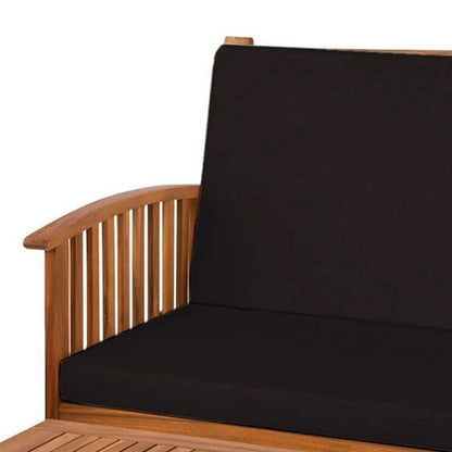 Benjara Kaila 2pc Outdoor Table And Loveseat Set, Black Cushion, Natural Brown
