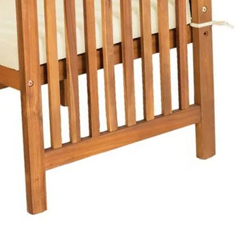 Benjara Kaila Outdoor Armchair Set of 2, Beige Cushions, Natural Brown Wood