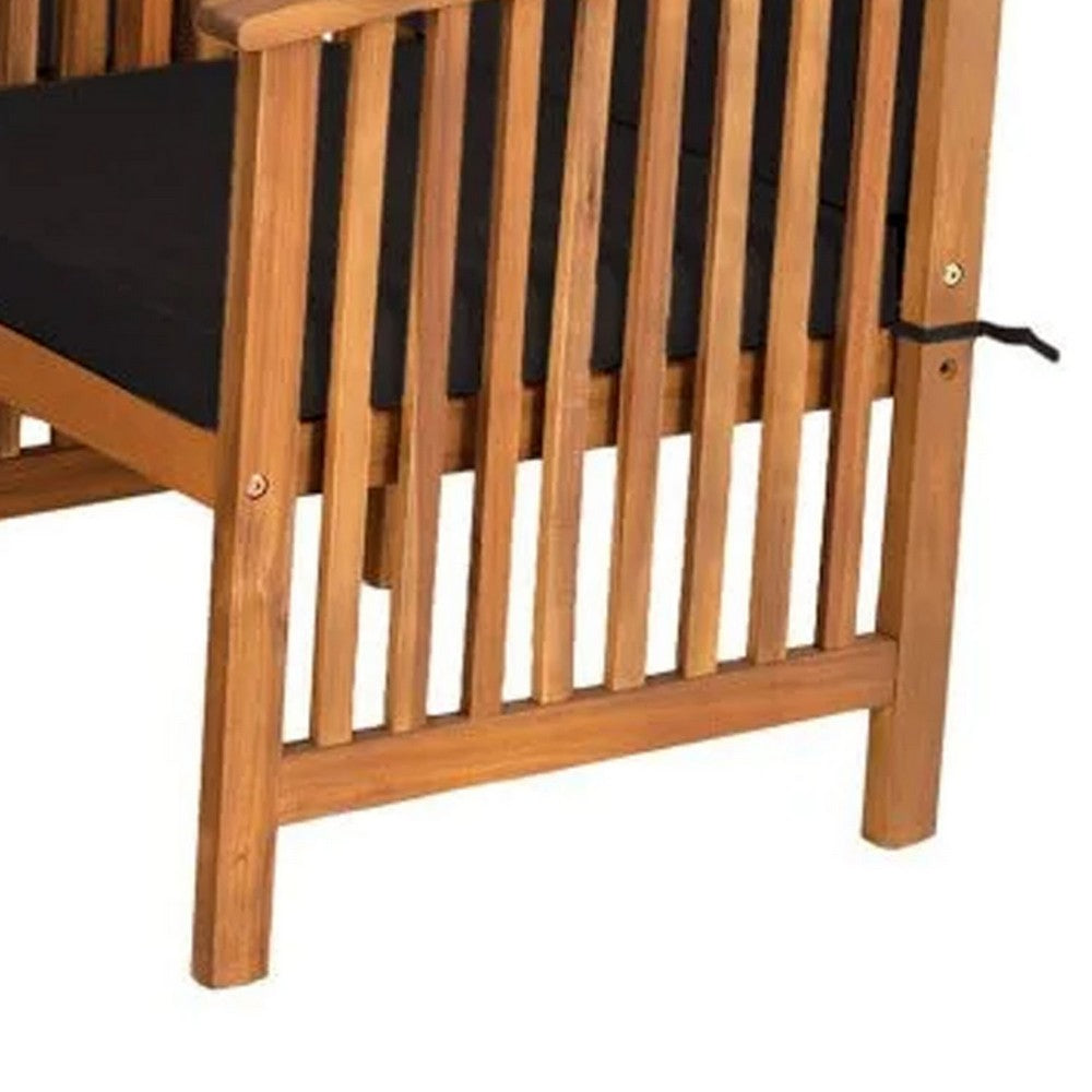 Benjara Kaila Outdoor Armchair Set of 2, Black Cushions, Natural Brown Wood