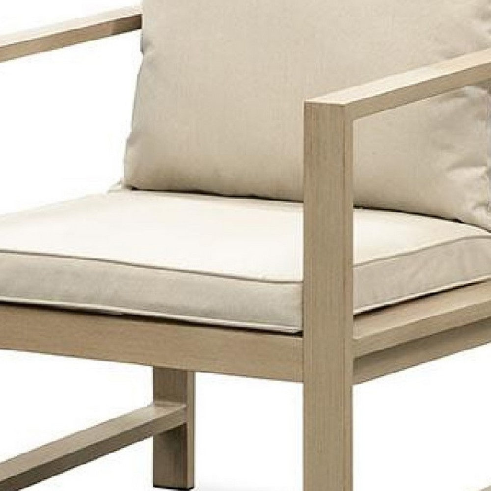 Benjara Beli Outdoor Armchair Set of 2, Washable Beige Covers, Natural Brown