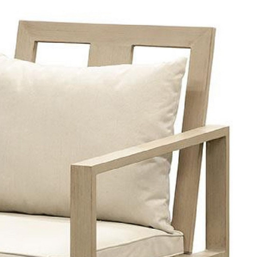 Benjara Beli Outdoor Armchair Set of 2, Washable Beige Covers, Natural Brown