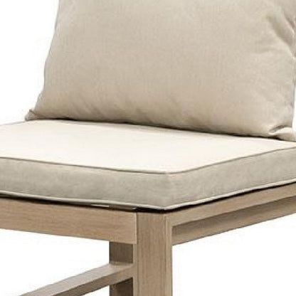 Benjara Beli Outdoor Side Chair Set of 2, Washable Beige Covers, Natural Brown
