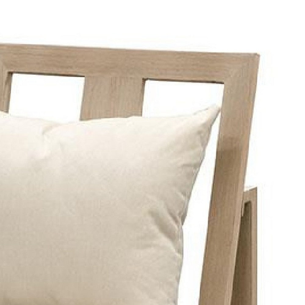 Benjara Beli Outdoor Side Chair Set of 2, Washable Beige Covers, Natural Brown