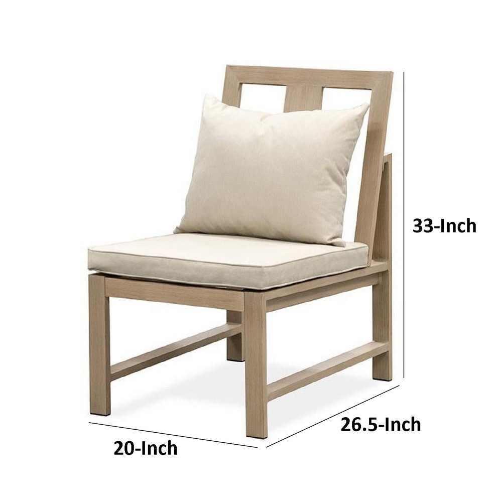 Benjara Beli Outdoor Side Chair Set of 2, Washable Beige Covers, Natural Brown
