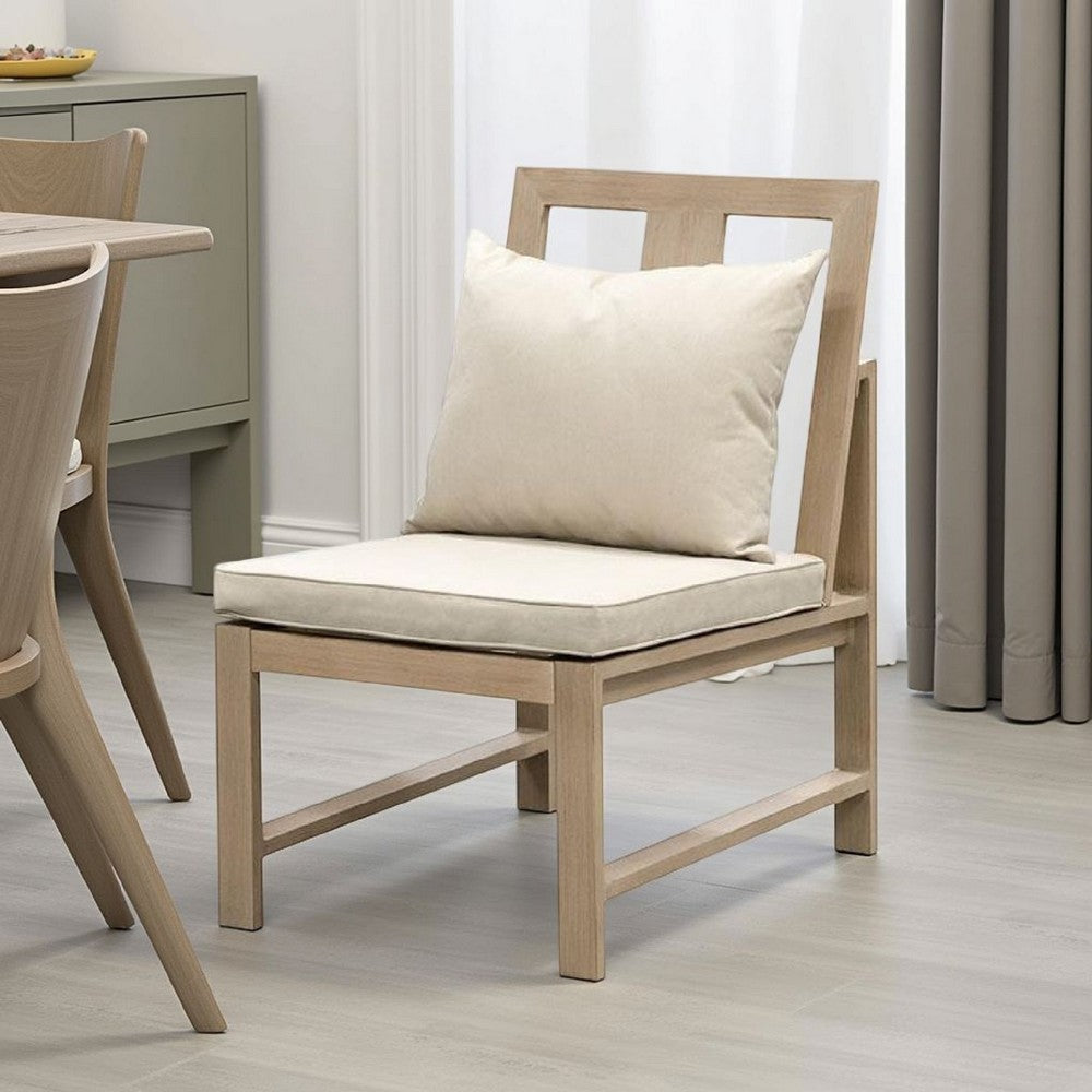 Benjara Beli Outdoor Side Chair Set of 2, Washable Beige Covers, Natural Brown