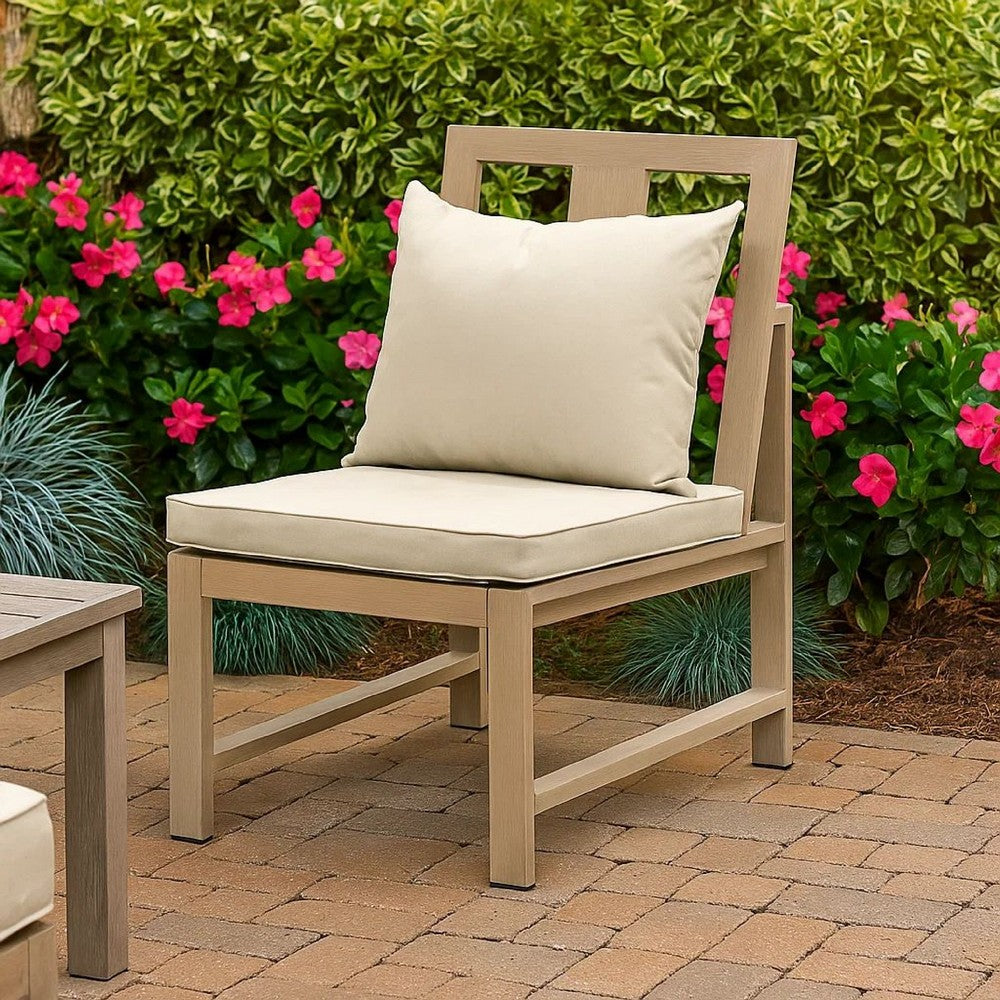 Benjara Beli Outdoor Side Chair Set of 2, Washable Beige Covers, Natural Brown