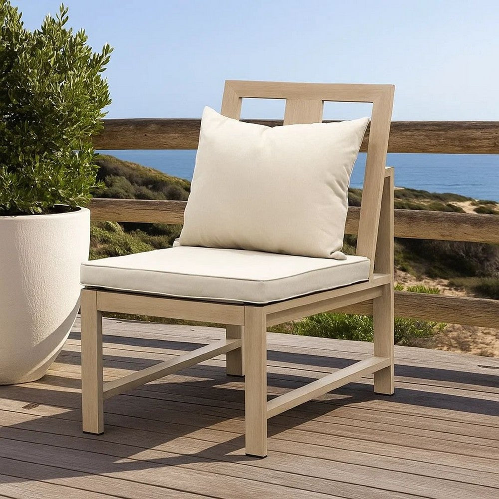 Benjara Beli Outdoor Side Chair Set of 2, Washable Beige Covers, Natural Brown