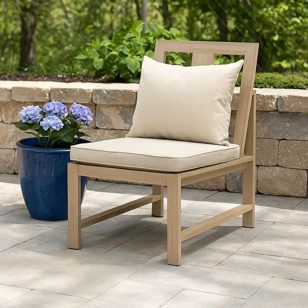 Benjara Beli Outdoor Side Chair Set of 2, Washable Beige Covers, Natural Brown
