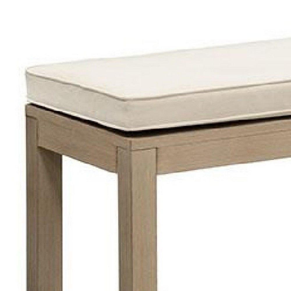 Benjara Beli Outdoor Bench, Beige Seat Cushion, Natural Brown Aluminum 57 Inch