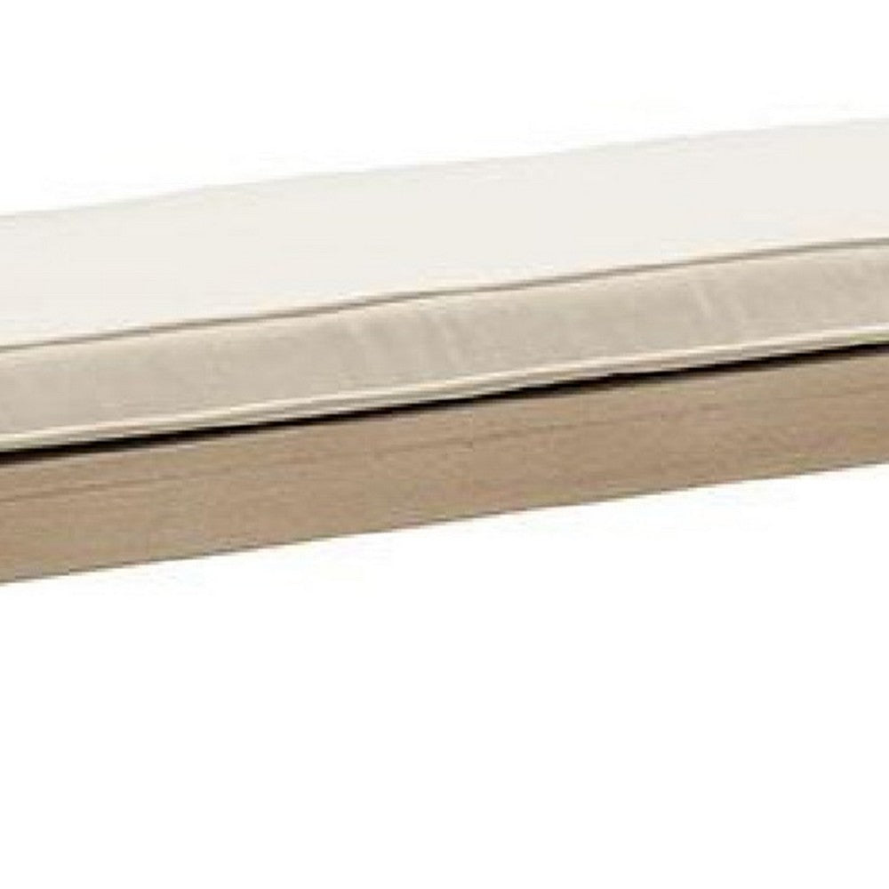 Benjara Beli Outdoor Bench, Beige Seat Cushion, Natural Brown Aluminum 57 Inch