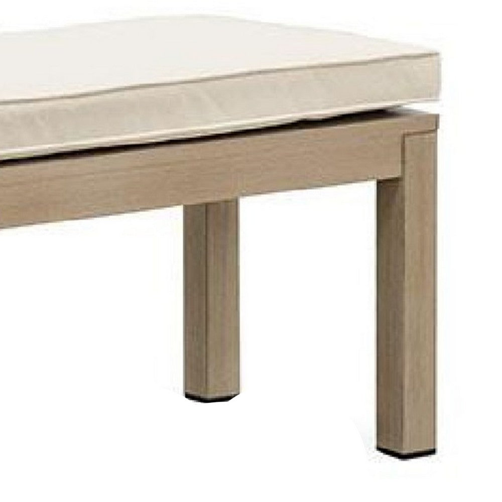 Benjara Beli Outdoor Bench, Beige Seat Cushion, Natural Brown Aluminum 57 Inch