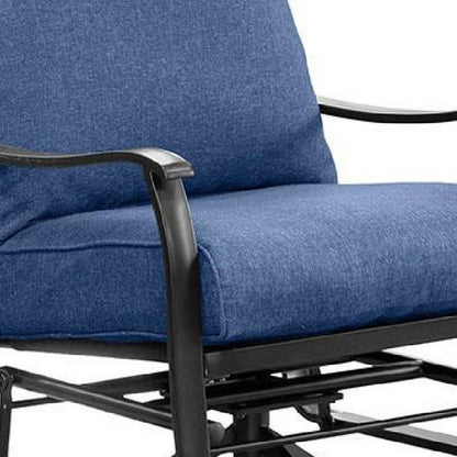 Benjara Oroz Swivel Glider Armchair Set of 2, Navy Blue Cushion, Black Metal
