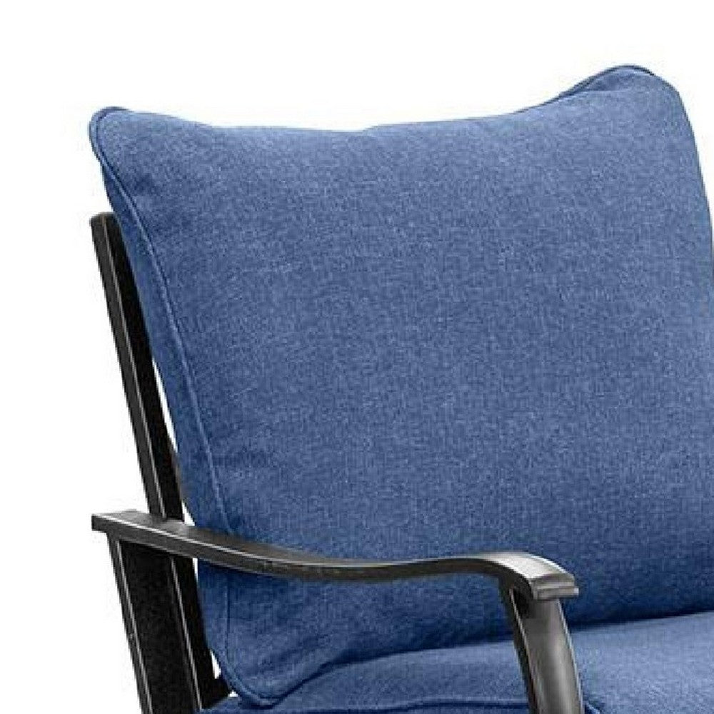 Benjara Oroz Swivel Glider Armchair Set of 2, Navy Blue Cushion, Black Metal