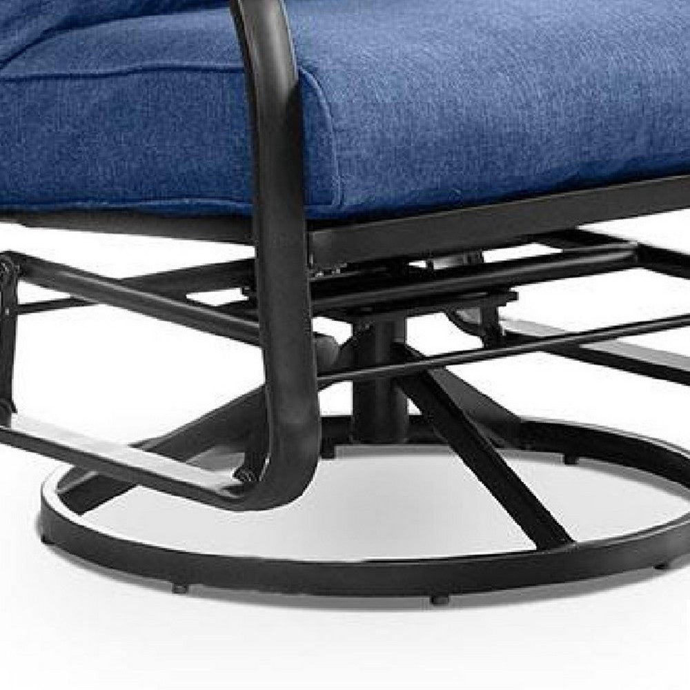 Benjara Oroz Swivel Glider Armchair Set of 2, Navy Blue Cushion, Black Metal