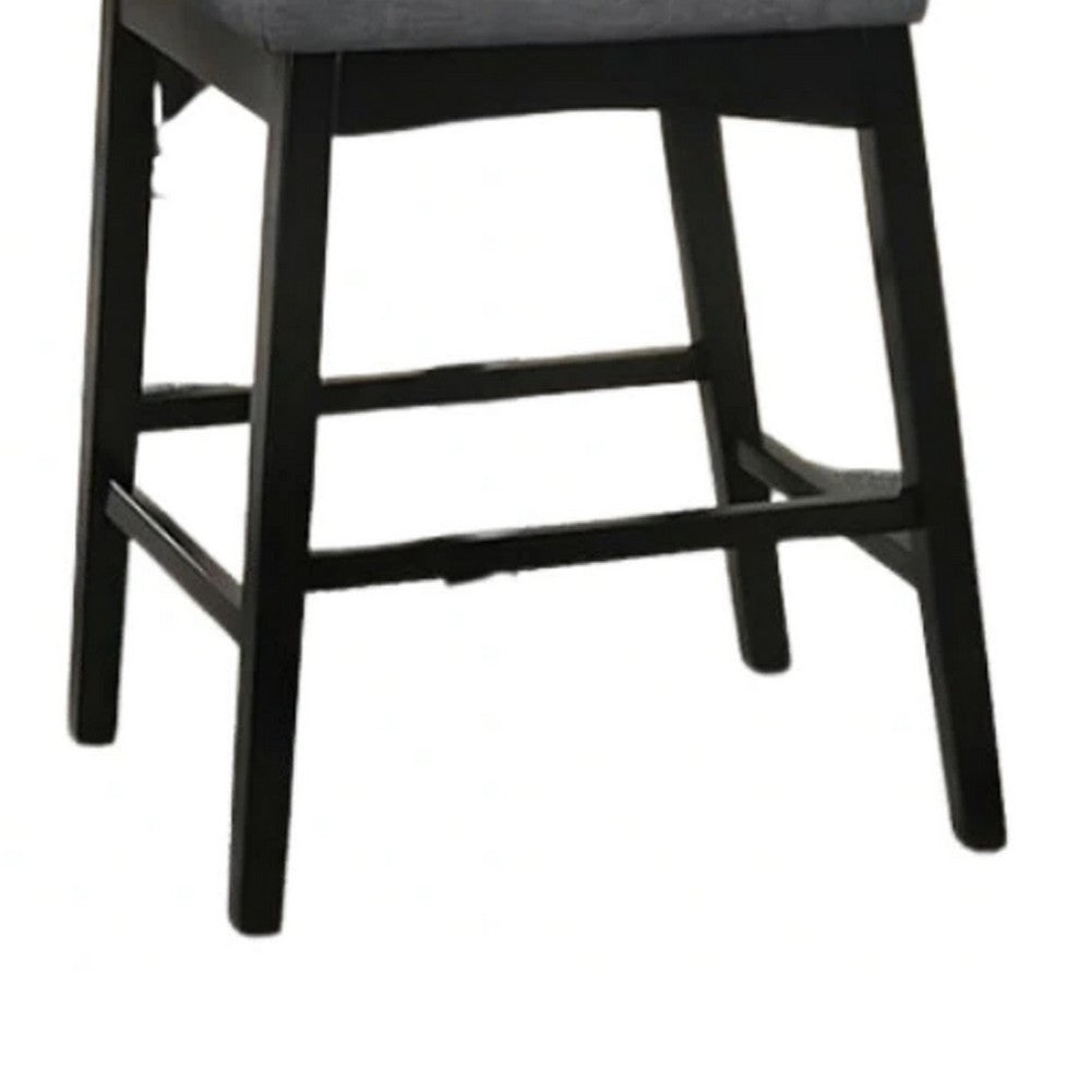 Benjara Heni Counter Height Chair, Gray Polyester Cushions, Dark Walnut Brown