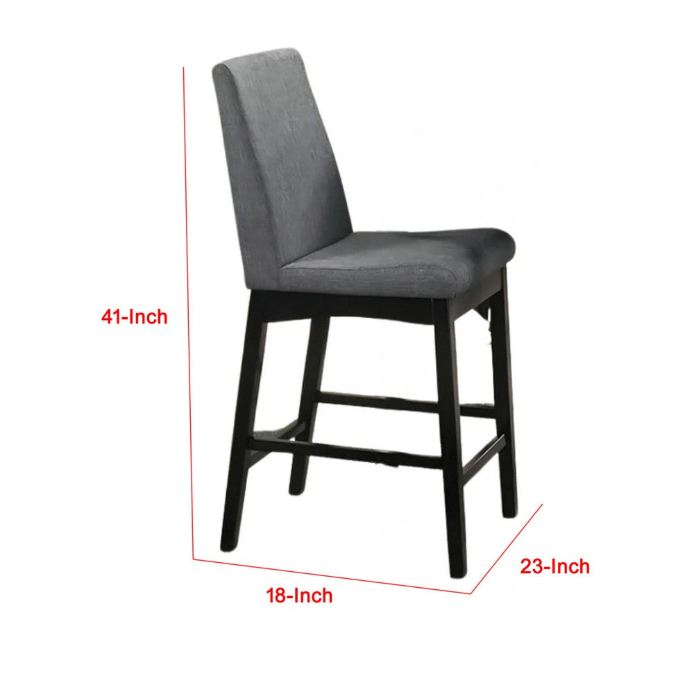 Benjara Heni Counter Height Chair, Gray Polyester Cushions, Dark Walnut Brown