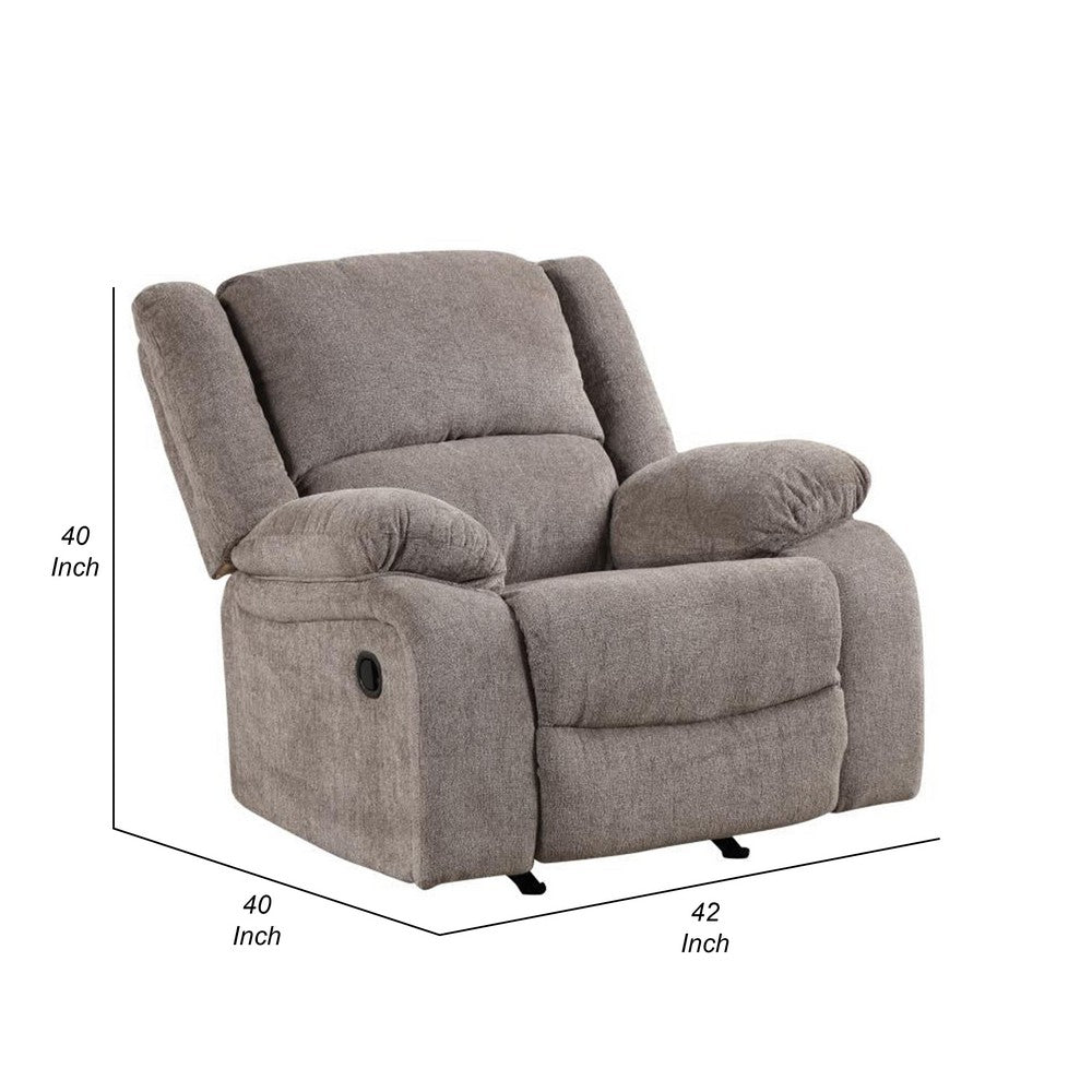 Benjara Cem Manual Reclining Chair, Pillow Tufted, Mocha Gray Chenille