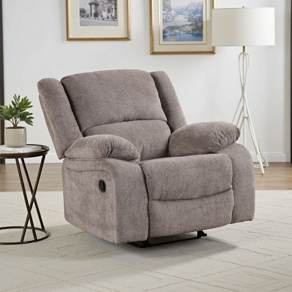 Benjara Cem Manual Reclining Chair, Pillow Tufted, Mocha Gray Chenille