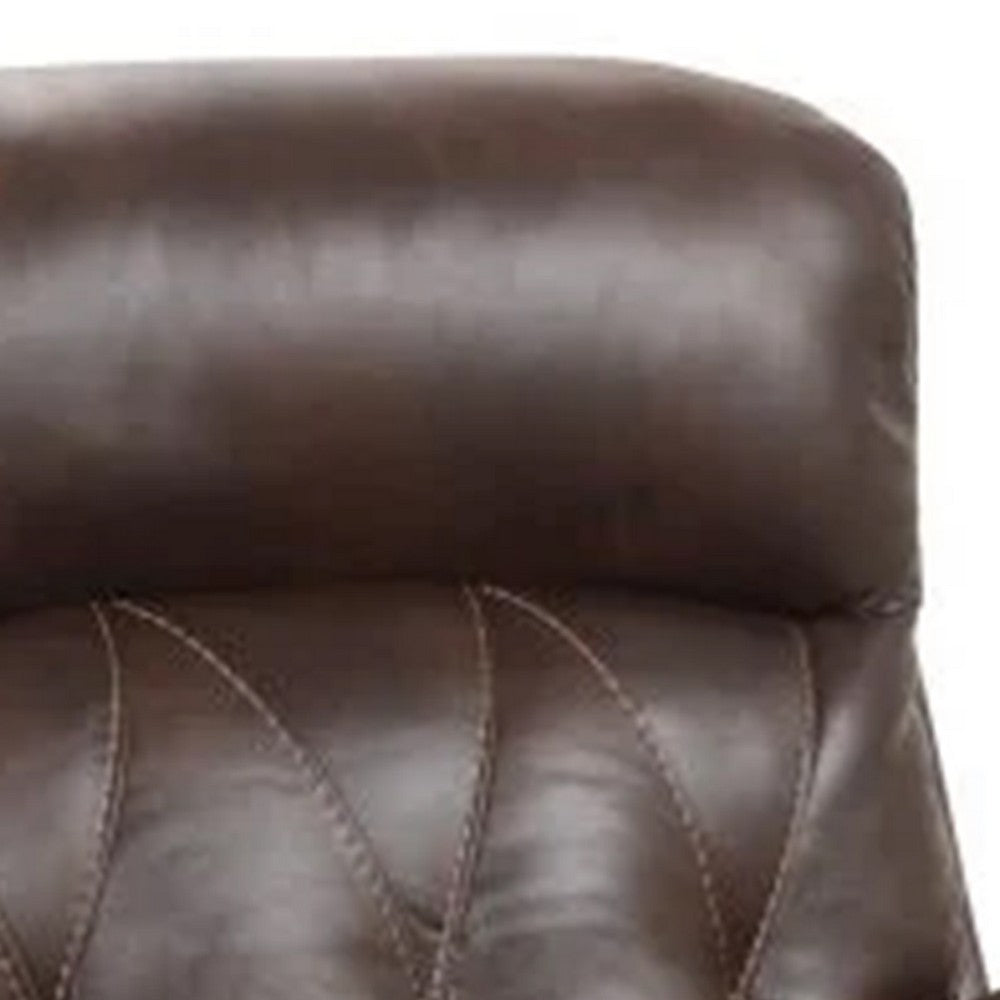 Benjara Kesy Manual Glider Recliner Chair, Pillow Top Arms, Brown Faux Leather
