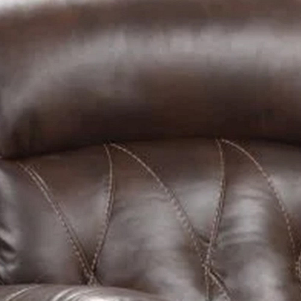 Benjara Kesy Manual Glider Recliner Chair, Pillow Top Arms, Brown Faux Leather