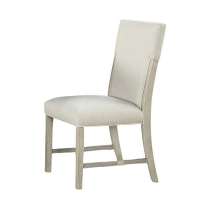 Benjara Hagy Side Dining Chair Set of 2, Natural Brown Solid Wood, Soft White Fabric