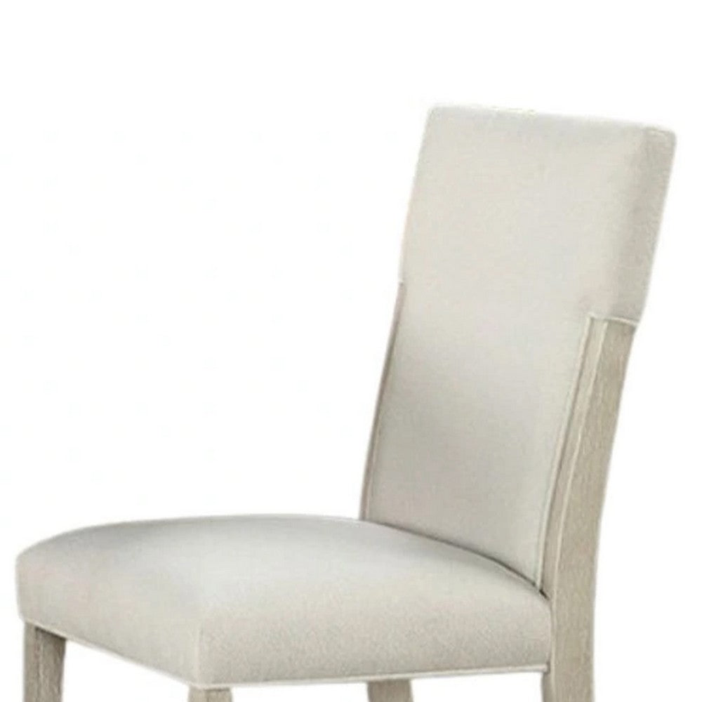 Benjara Hagy Side Dining Chair Set of 2, Natural Brown Solid Wood, Soft White Fabric