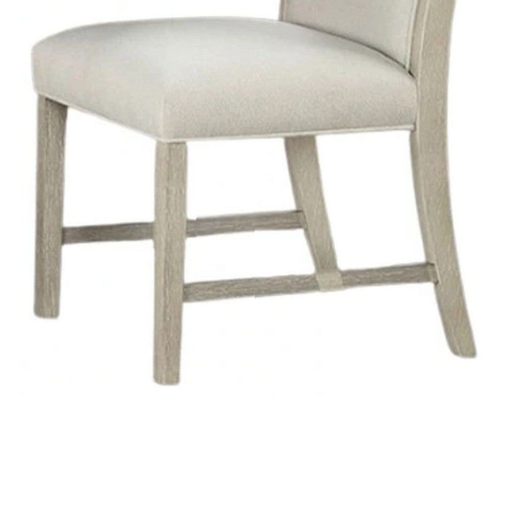 Benjara Hagy Side Dining Chair Set of 2, Natural Brown Solid Wood, Soft White Fabric