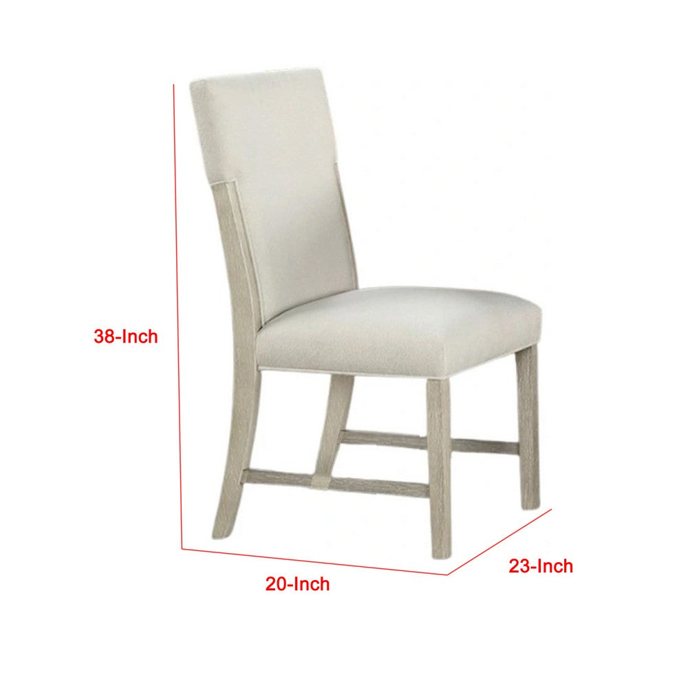 Benjara Hagy Side Dining Chair Set of 2, Natural Brown Solid Wood, Soft White Fabric