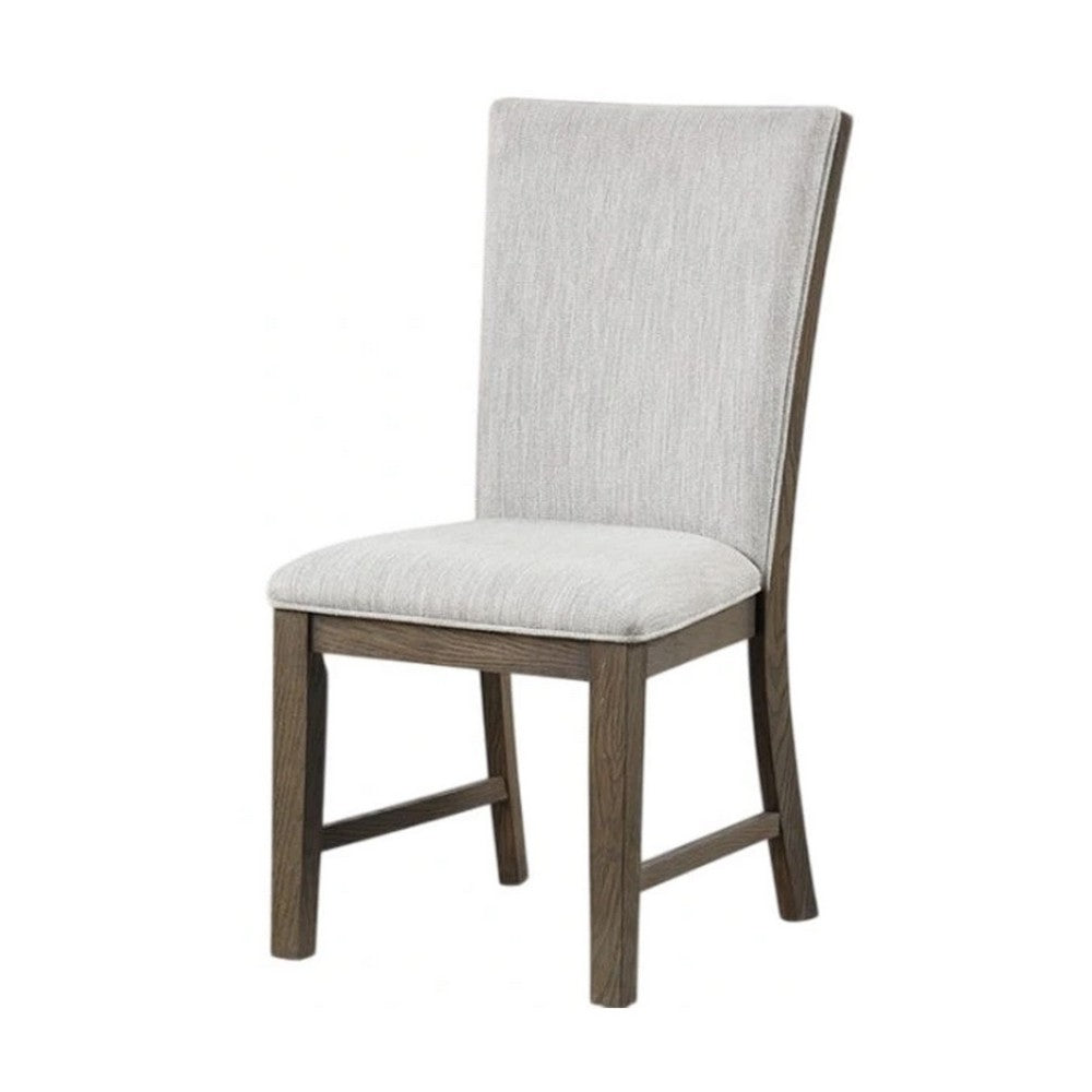 Benjara Clema Side Dining Chair Set of 2, Oak Brown Wood, Gray Fabric And Foam