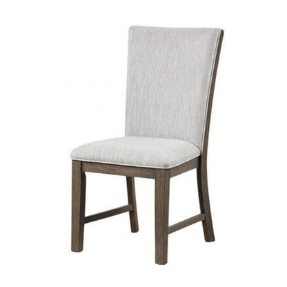 Benjara Clema Side Dining Chair Set of 2, Oak Brown Wood, Gray Fabric And Foam