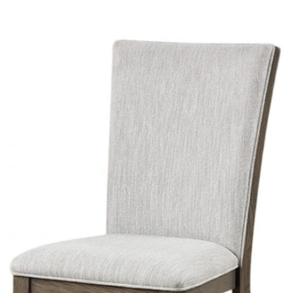 Benjara Clema Side Dining Chair Set of 2, Oak Brown Wood, Gray Fabric And Foam