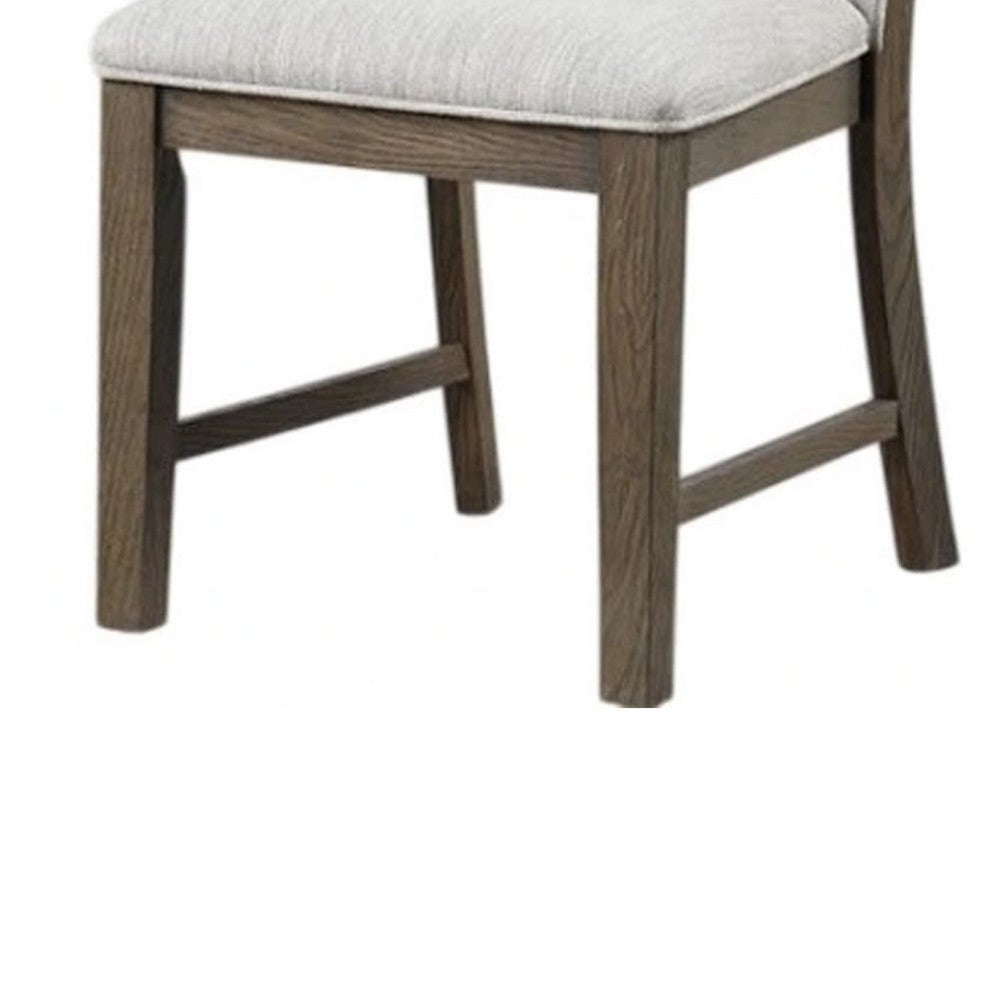 Benjara Clema Side Dining Chair Set of 2, Oak Brown Wood, Gray Fabric And Foam