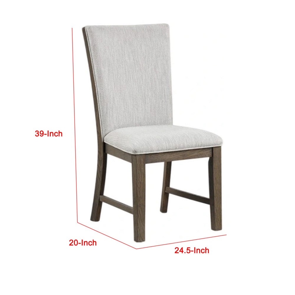 Benjara Clema Side Dining Chair Set of 2, Oak Brown Wood, Gray Fabric And Foam