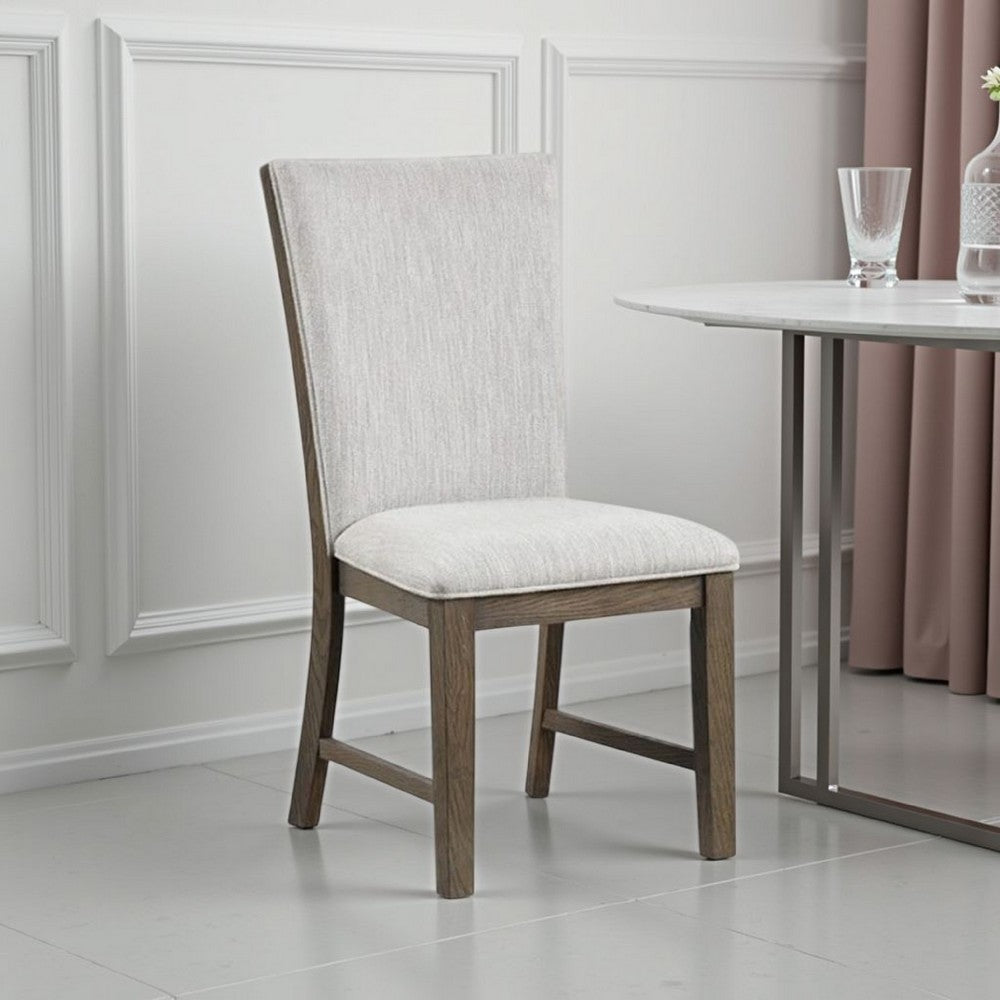 Benjara Clema Side Dining Chair Set of 2, Oak Brown Wood, Gray Fabric And Foam