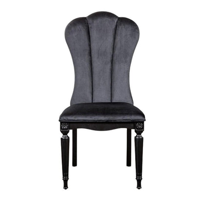 Benjara Hixe Side Dining Chair Set of 2, Scalloped, Turned Fluted Wood Legs, Black