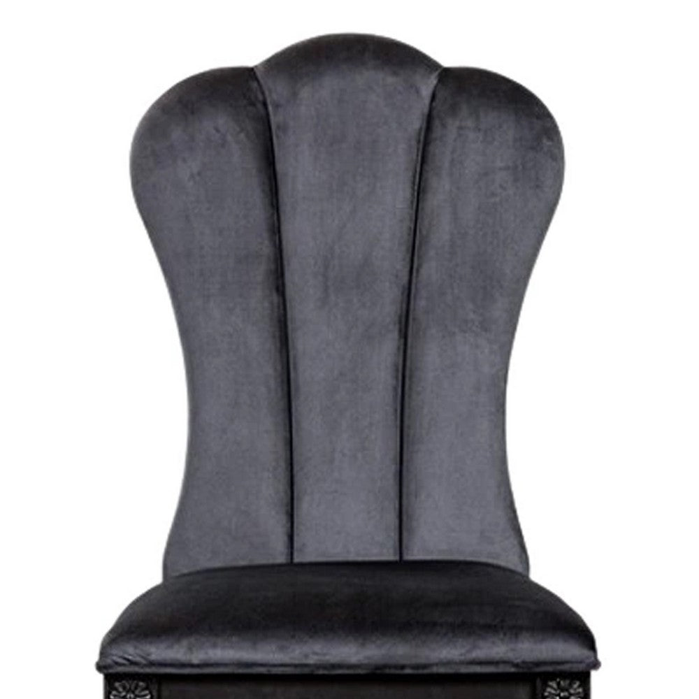 Benjara Hixe Side Dining Chair Set of 2, Scalloped, Turned Fluted Wood Legs, Black