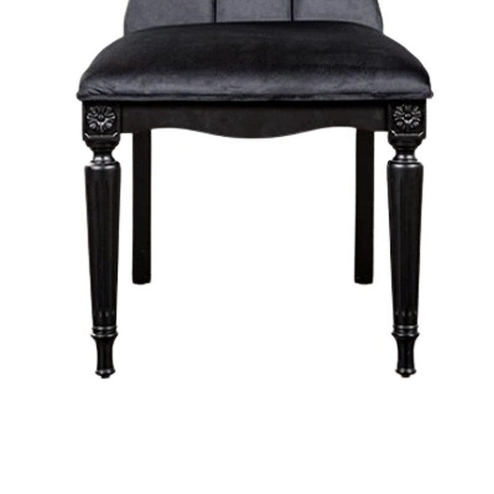 Benjara Hixe Side Dining Chair Set of 2, Scalloped, Turned Fluted Wood Legs, Black