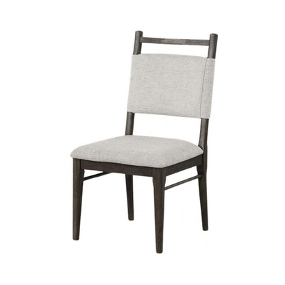 Benjara Oline Side Dining Chair Set of 2, Dark Walnut Brown Wood, Light Gray Fabric