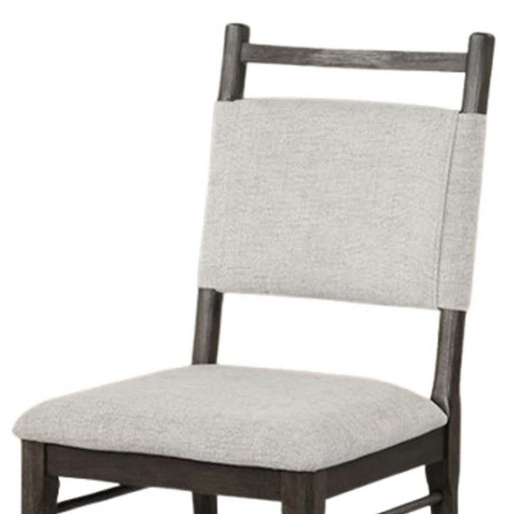 Benjara Oline Side Dining Chair Set of 2, Dark Walnut Brown Wood, Light Gray Fabric