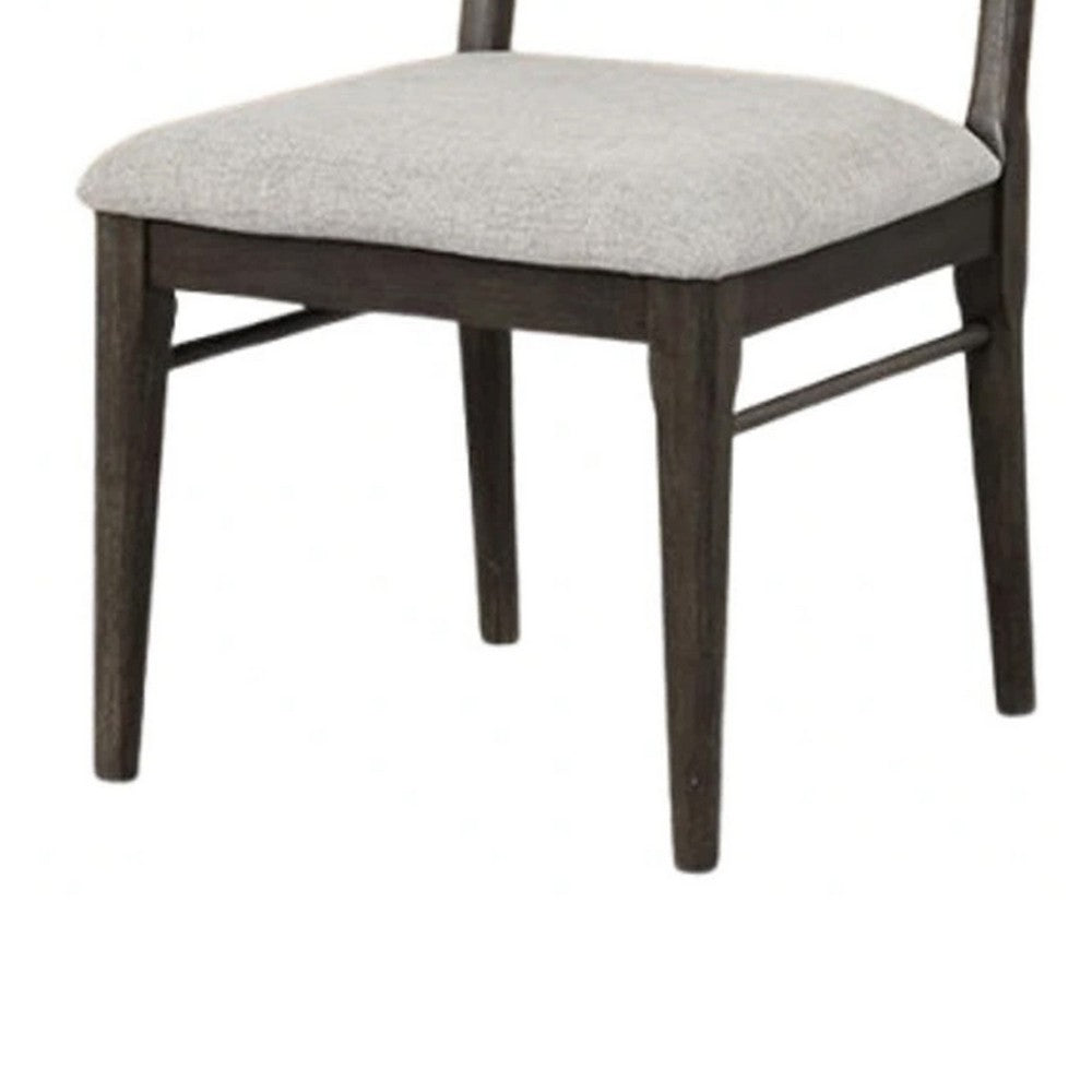 Benjara Oline Side Dining Chair Set of 2, Dark Walnut Brown Wood, Light Gray Fabric