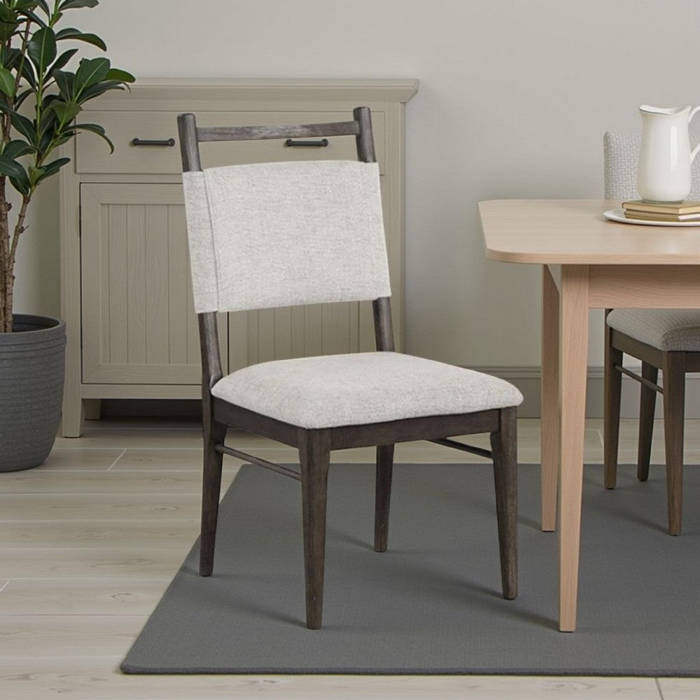 Benjara Oline Side Dining Chair Set of 2, Dark Walnut Brown Wood, Light Gray Fabric