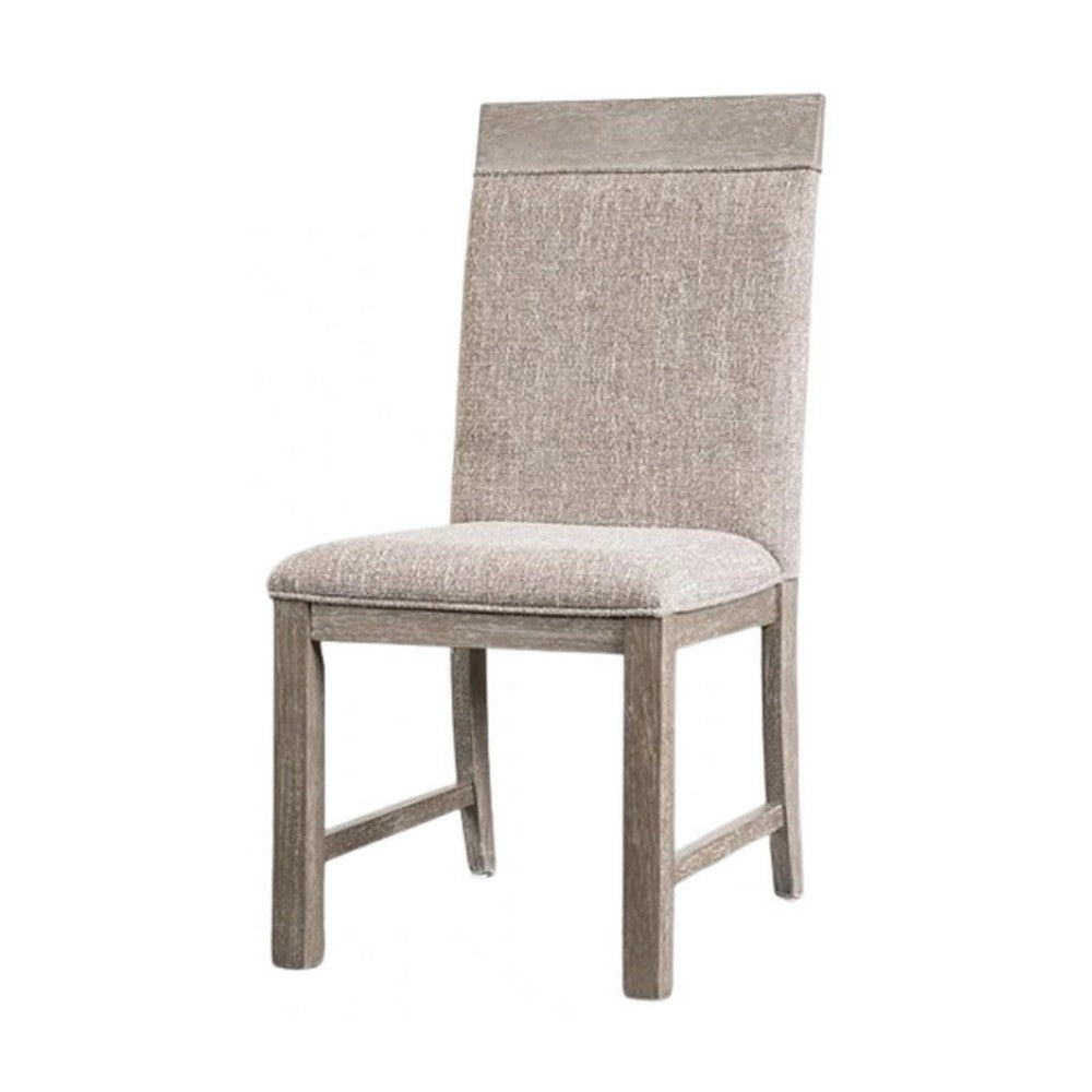 Benjara Gris Side Dining Chair, Gray Solid Wood, Fabric Padded Seat