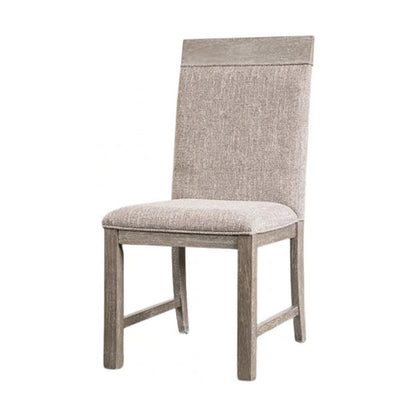 Benjara Gris Side Dining Chair, Gray Solid Wood, Fabric Padded Seat