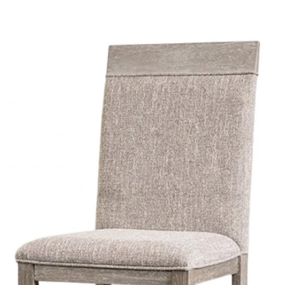 Benjara Gris Side Dining Chair, Gray Solid Wood, Fabric Padded Seat