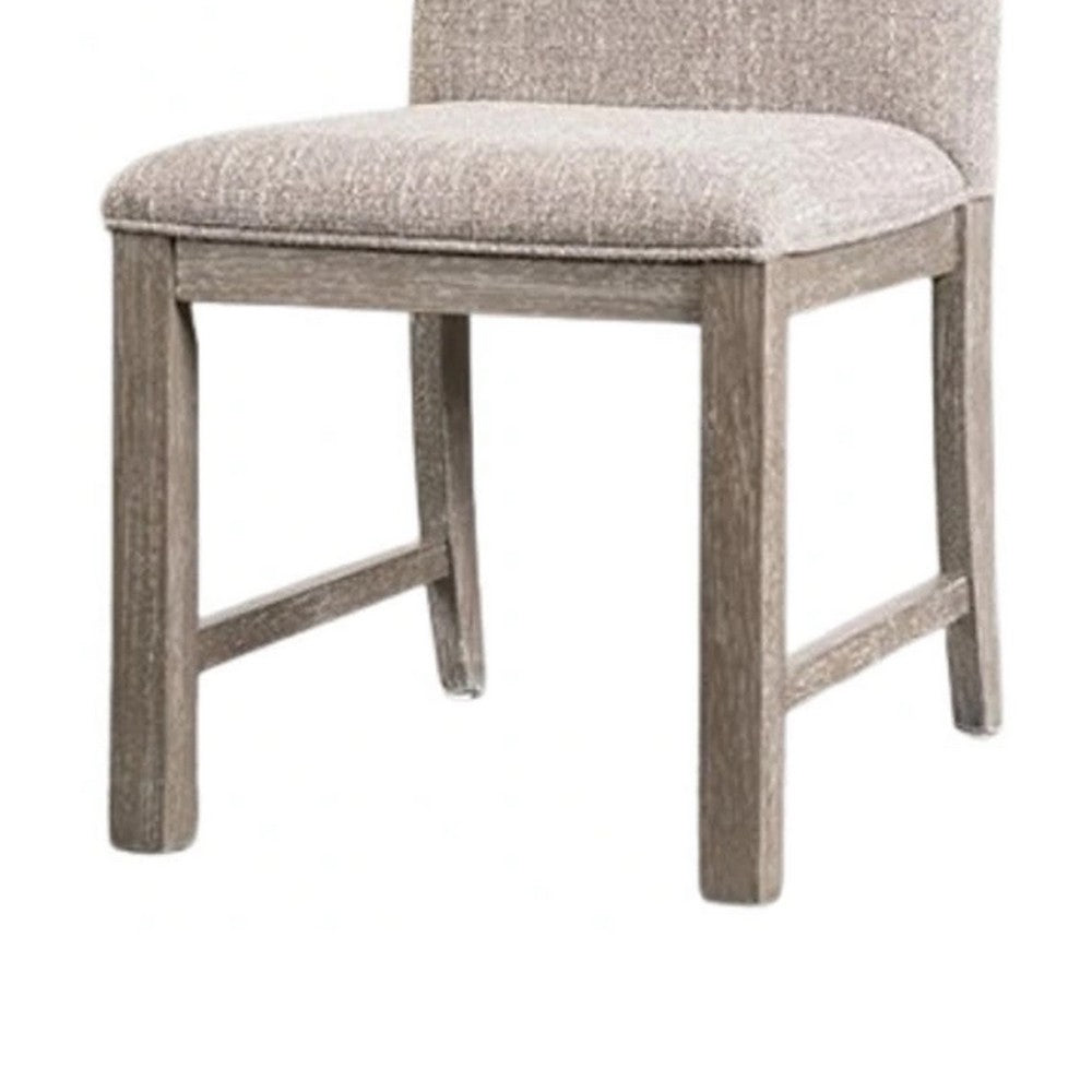 Benjara Gris Side Dining Chair, Gray Solid Wood, Fabric Padded Seat