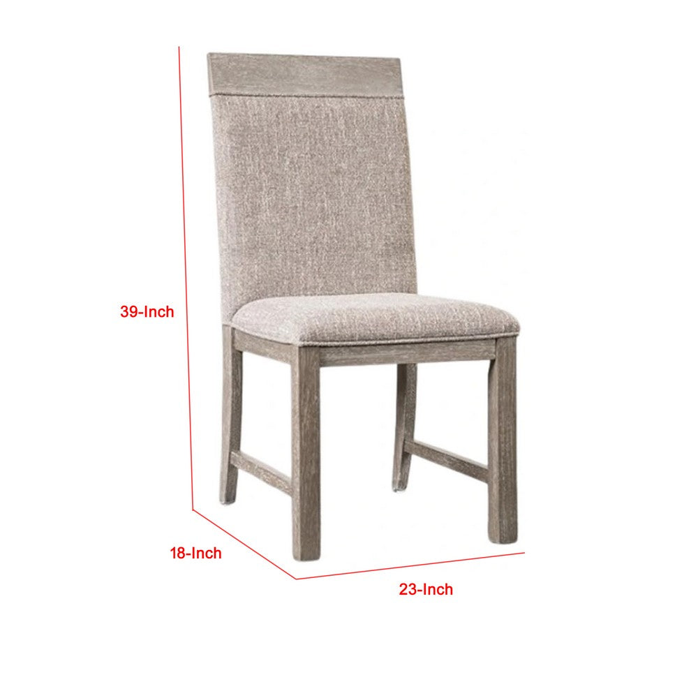 Benjara Gris Side Dining Chair, Gray Solid Wood, Fabric Padded Seat