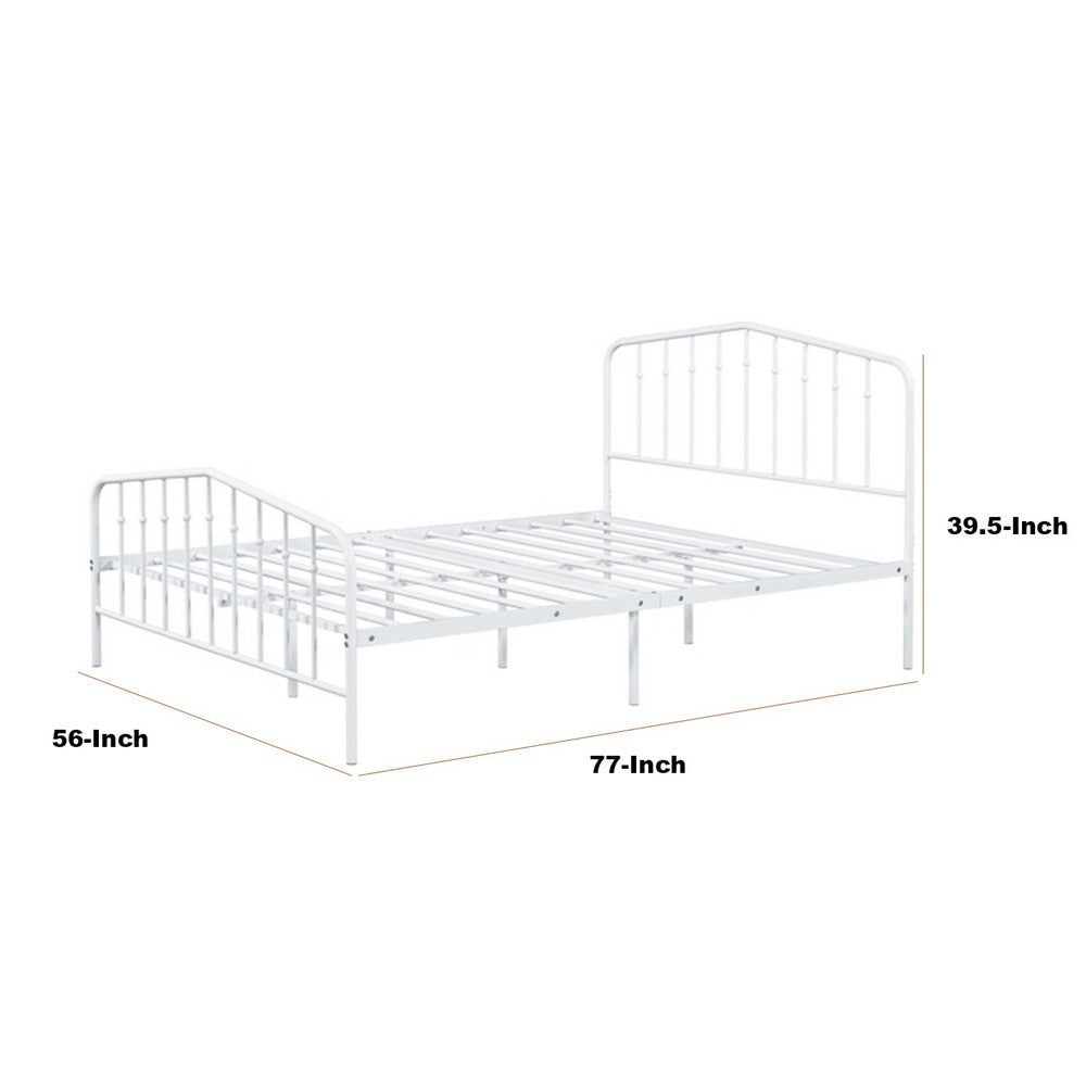 Benjara Nix Full Size Bed, Classic Spindle Headboard And Footboard, White Metal